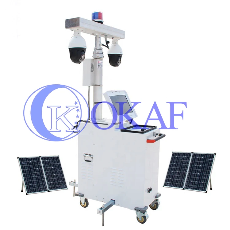 Solar Power Mobile Sentry Security Trailer System Portable CCTV Surveillance PTZ Camera Trailer with Solar Panels