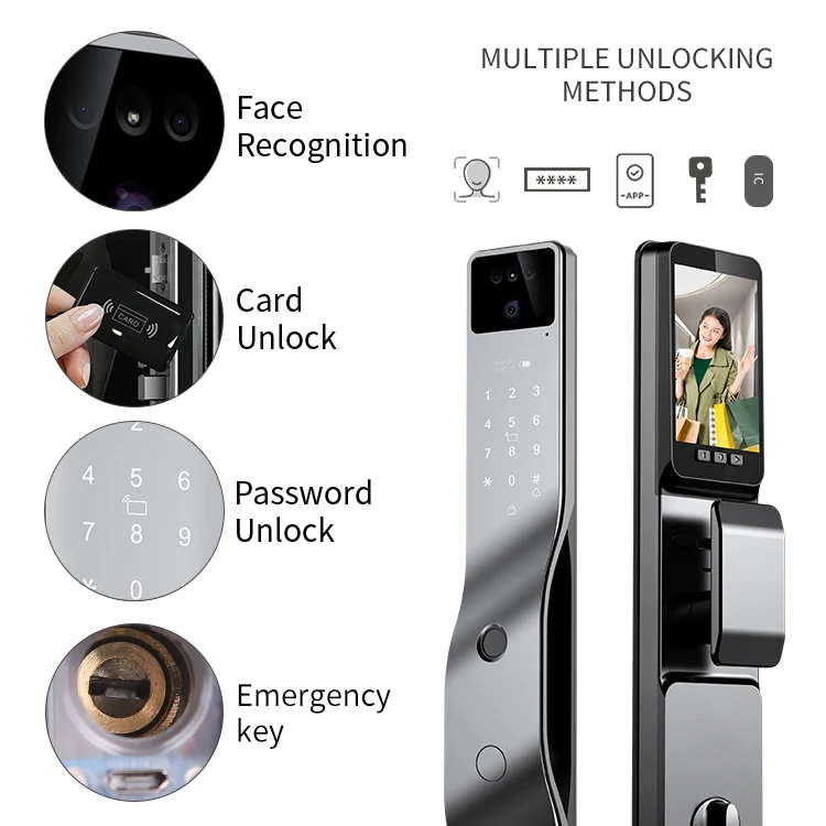 Presyo ng Pabrika 3D Face Recognition Smart Lock WiFi App Tuya Video Intercom Fingerprint Keyless Smart Home Door Lock na may Camera