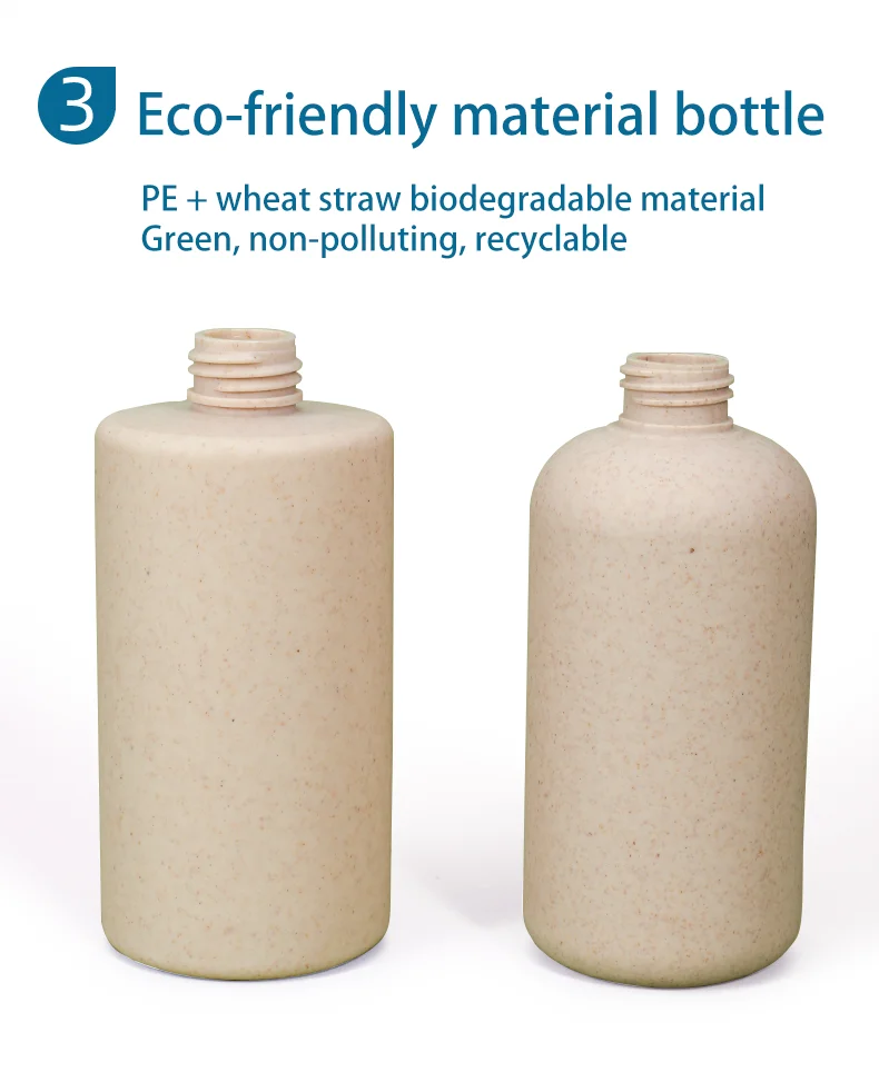 Customize Logo Empty Biodegradable 300ml 500ml Wheat Straw Plastic Shampoo Lotion Bottle With Pump Dispenser