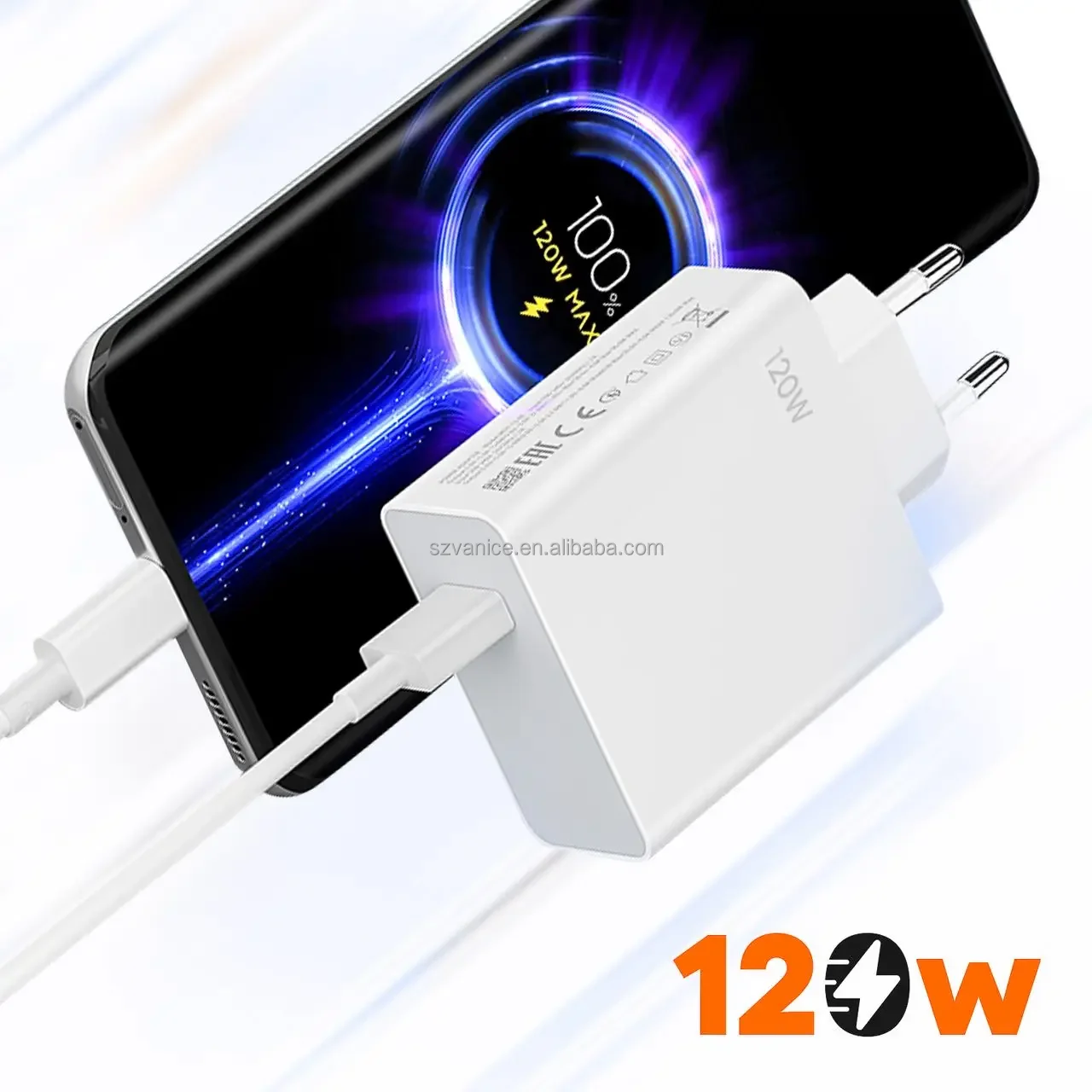 オリジナル120W充電器 ターボ急速充電 EUプラグ 120W電源アダプター 