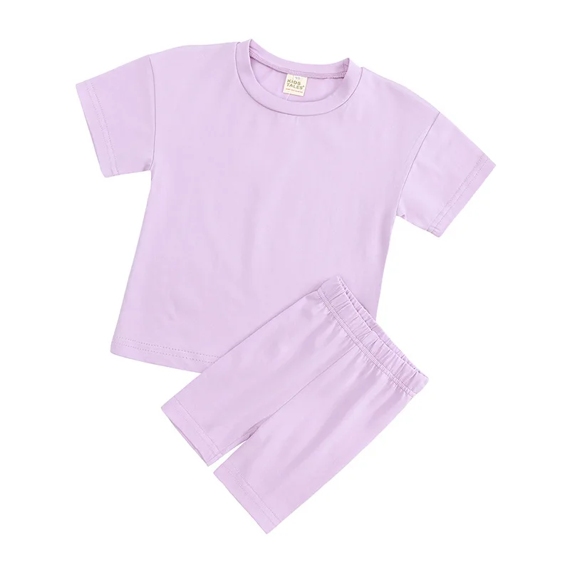 Conyson Kids Solid Color Two Piece Biker Shorts Set Toddler Girls Custom Summer Outfits Children Boutique Clothing Sets