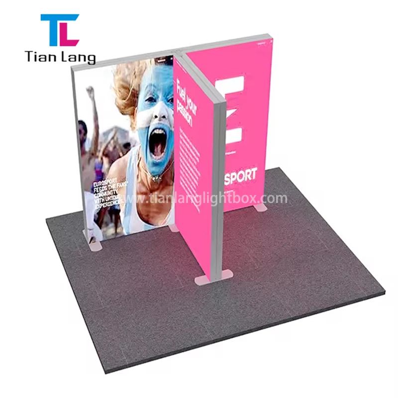 TianLang Agent Wanted Premium Aluminum Frame Led Backlit Banner Stand Double Sided Seg Fabric Light Box Display Para Sa Exhibit Boot