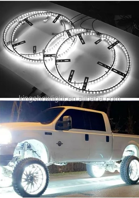 17" Double Row White LED Wheel Ring Lights (4-Pack) - Waterproof IP68, APP & RF Remote Control, 624 LEDs, For Trucks, SUVs, Cars