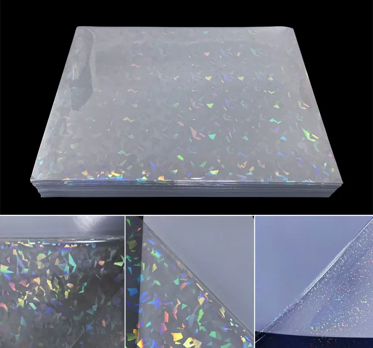 30 Sheets 6 Styles Transparent Holographic Overlay Holographic Vinyl  Overlay Clear Holographic Laminate Sheets Adhesive Laminated Film Glossy  Craft