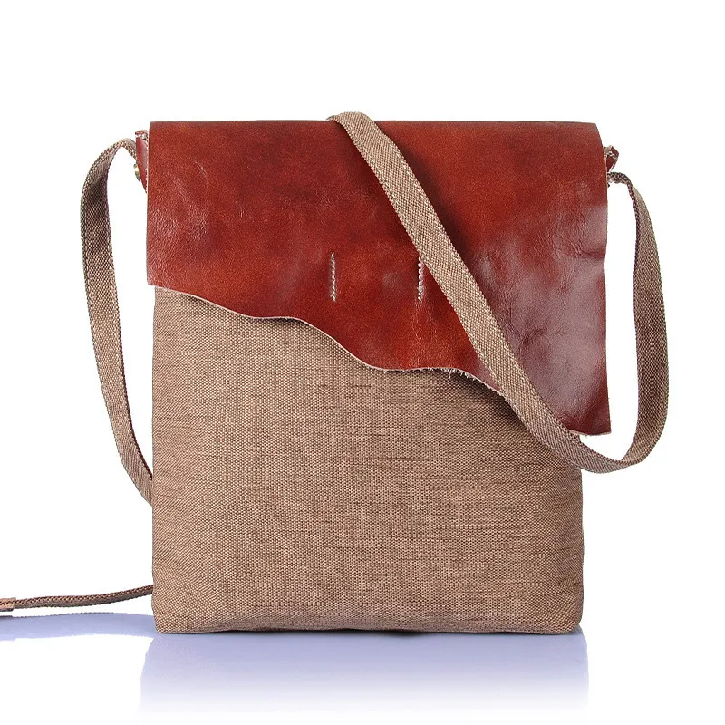 mens canvas with leather shoulder bag vintage style small crossbody bags