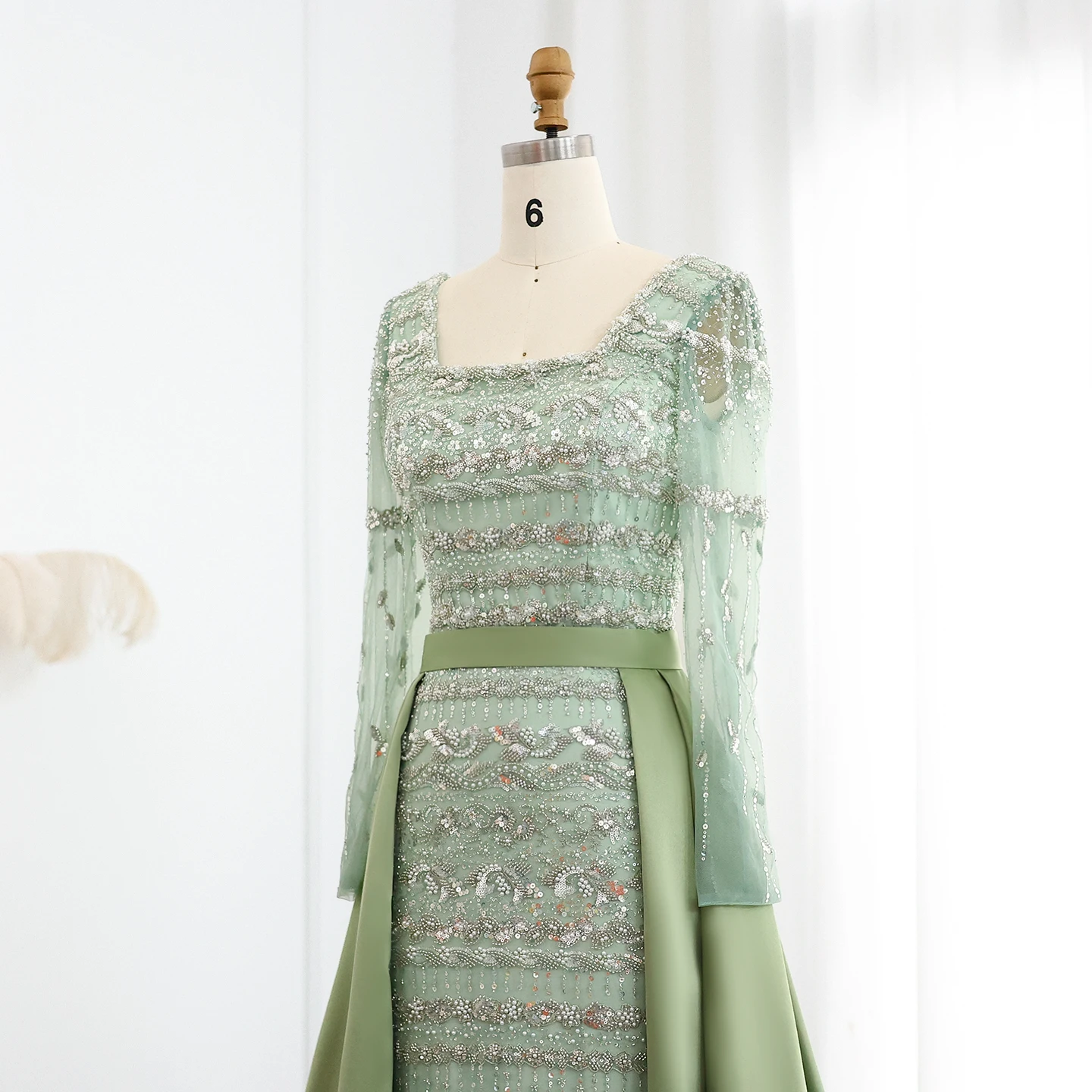 Sharon Said SS238A Luxury Sage Green Long Sleeves Muslim Evening Dress for Women Wedding Party With Detachable Overskirt| Alibaba.com Sharon Said SS238A Luxury Sage Green Long Sleeves Muslim Evening Dress for Women Wedding Party With Detachable Overskirt| Alibaba.com
