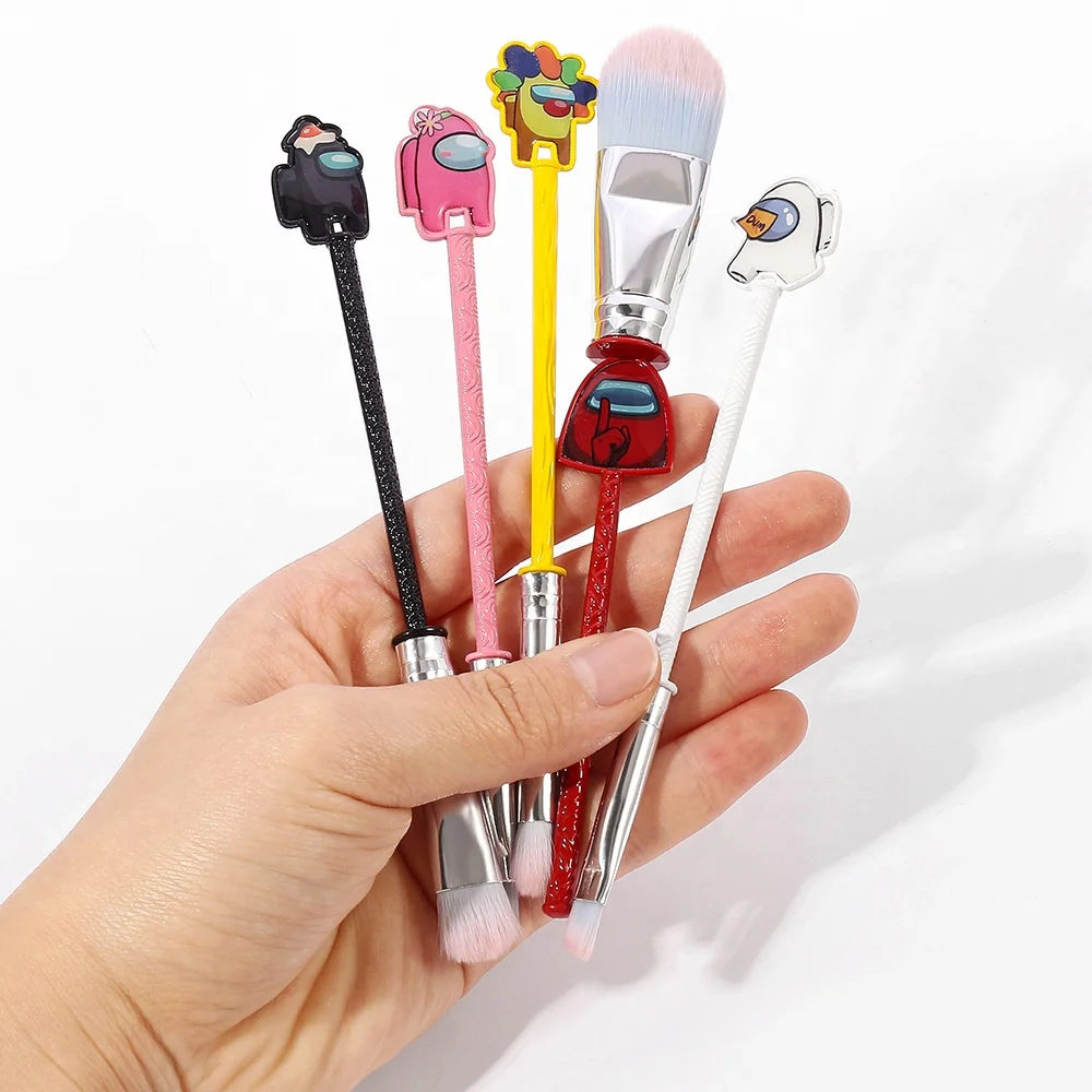 5 PCS Mini  Cartoon Style Portable Makeup Brush Set Cosmetic Brushes