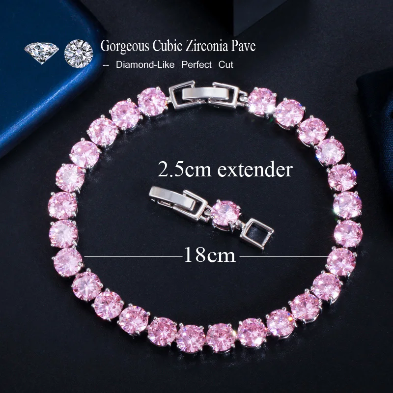 Classics Design White Gold Color Ice Out 6mm Round Cubic Zirconia Crystal Woman Tennis Bracelet Jewelry with a Free Extender