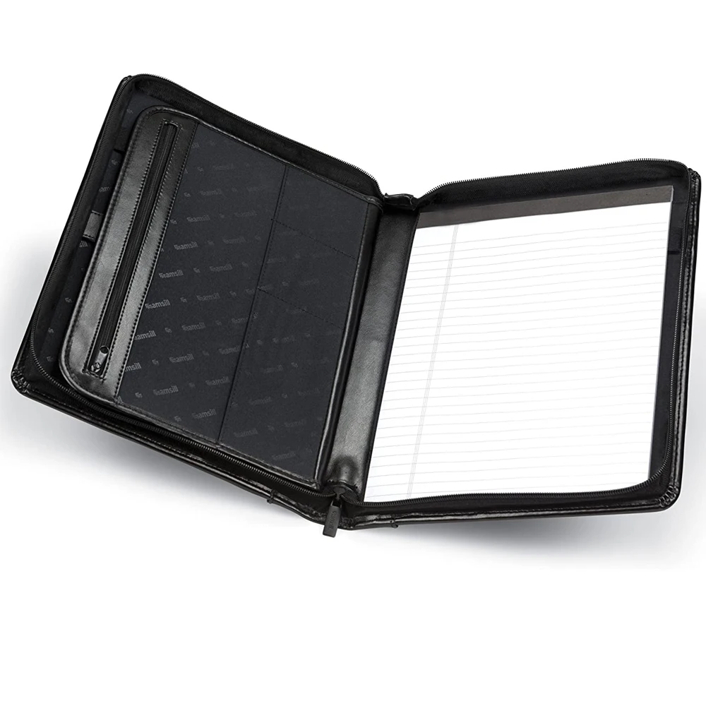 Padfolio Portfolio Folder Binder A4 Pu Leather Zippered Business Folder Document Organizer