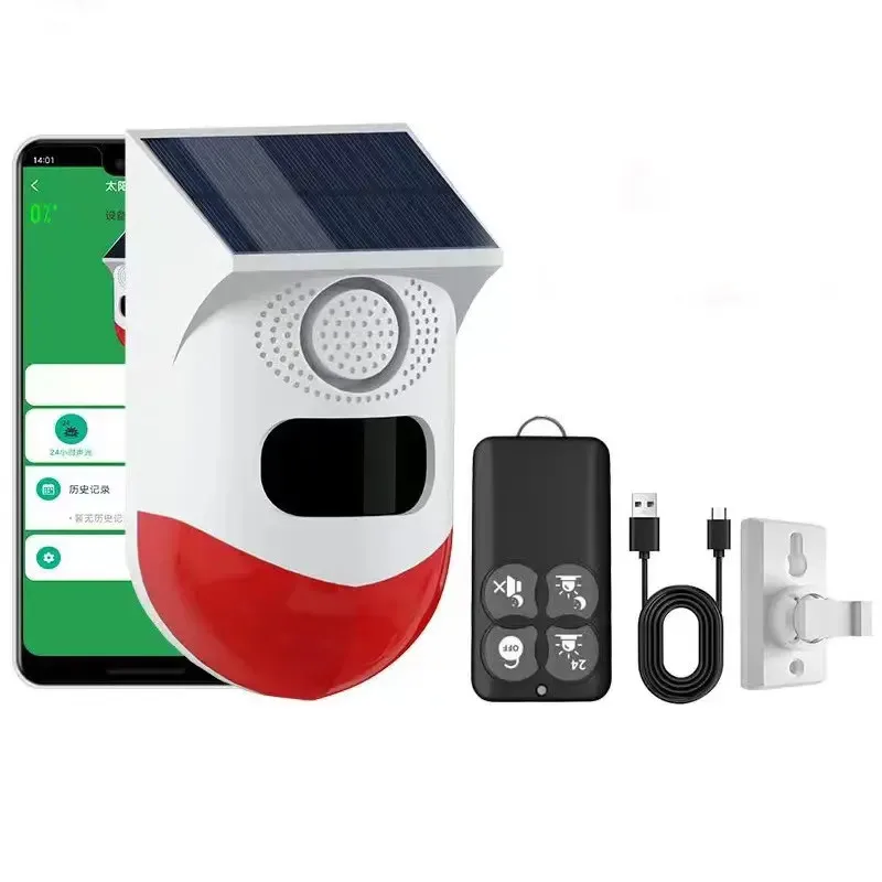 Outdoor WiFi Solar Infrared Motion Sensor Detector High Sound Strobe Siren Tuya PIR Sensors Waterproof Security Motion Alarms
