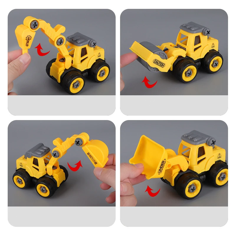 New Design Puzzle DIY Detachable Engineering Vehicle Fire Truck Children's Toys Car Sliding Excavator