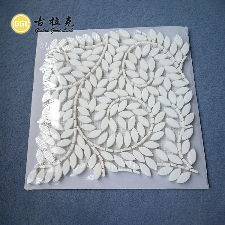 Interior Wall Tile Water Jet Nature Marble Leaf Design Stone Mosaic Wall Floor Tile