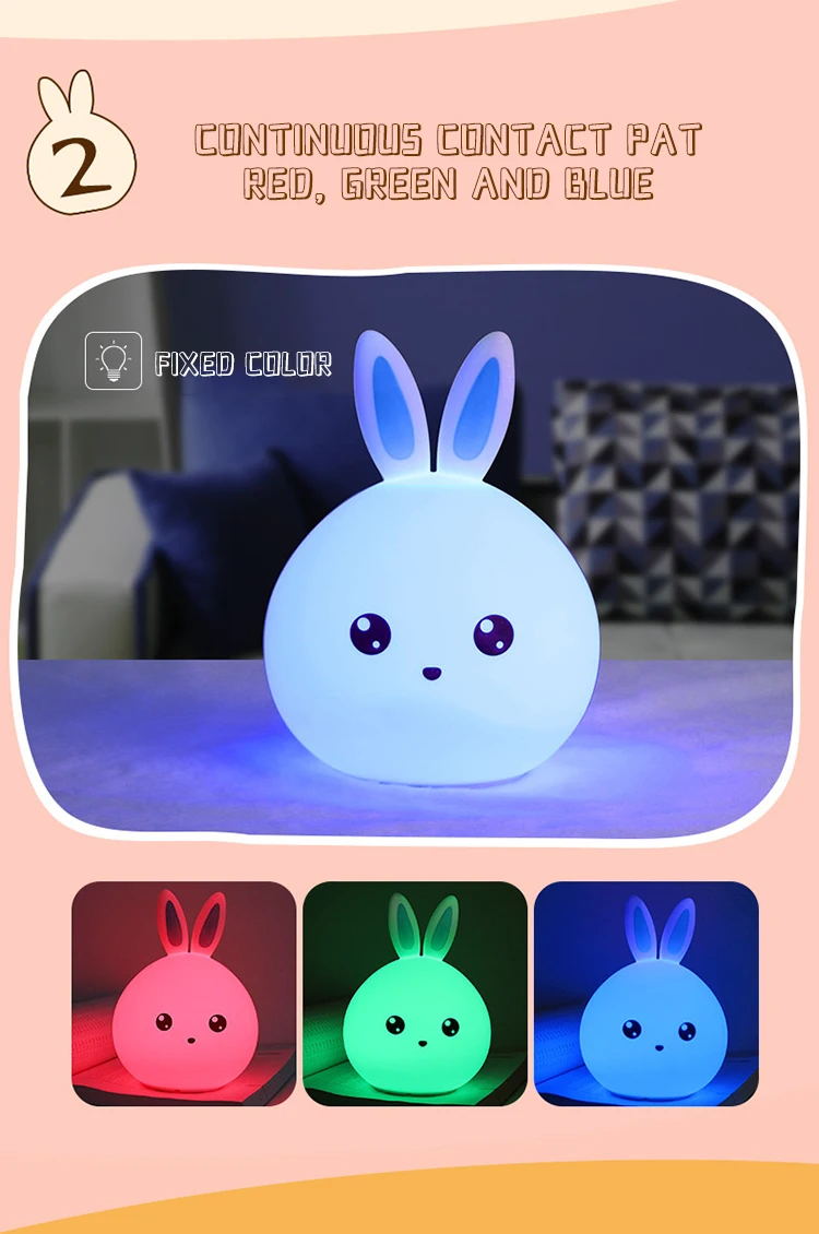 Multi Color Changing Rabbit cartoon led Lamp touch sensor Baby Night Light idea cute Soft Silicone Bunny Nursery Light supplier