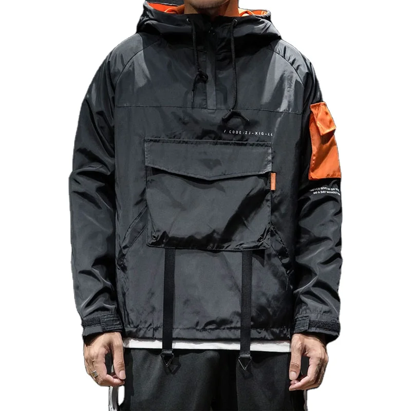 Oem Men Long Sleeve Strap Front Pocket Hooded Zipper Anorak Windbreaker  Jacket - Buy Cargo Pocket Pullover Jacket,Kangaroo Pocket Men  Jacket,Pullover Jacket Waterproof Product on Alibaba.com