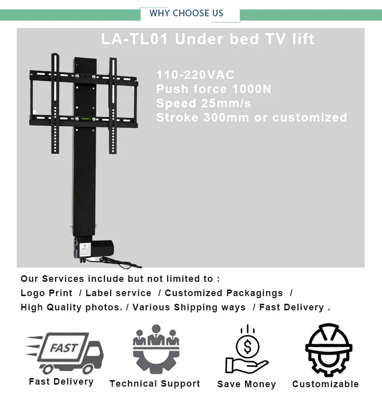 Under Bed Tv Lift Linear Actuator Lifting Column Motorized Tv Mount