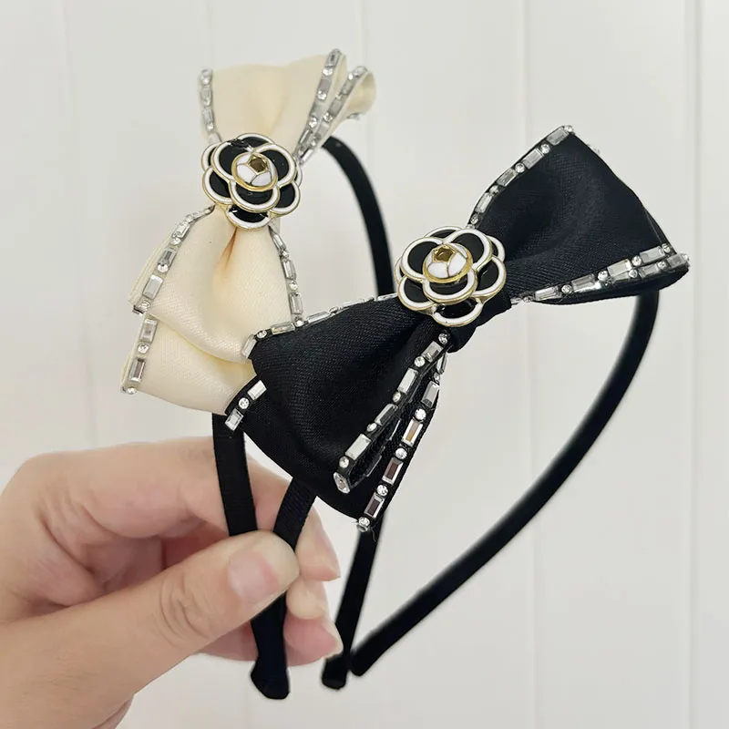 Luxury Camellia Bow Elegant Headband Luxury Brand Style Bow Cream Satin Camellia Headband / Hair  main image 2