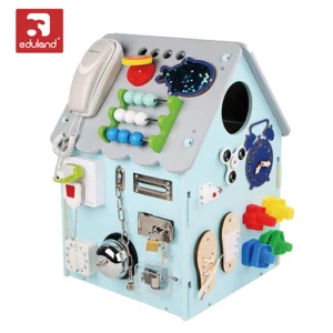 EDULAND Wooden House Busy Board Sensory Learning Educational Toy with Montessori Concept Toddler Music Toy