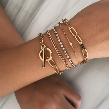 SHIXIN Rhinestone/Crystal Charm Bracelet Layered Chain Wrap Bracelets Set Clasp Bracelet for Part Women Jewelry Accessories