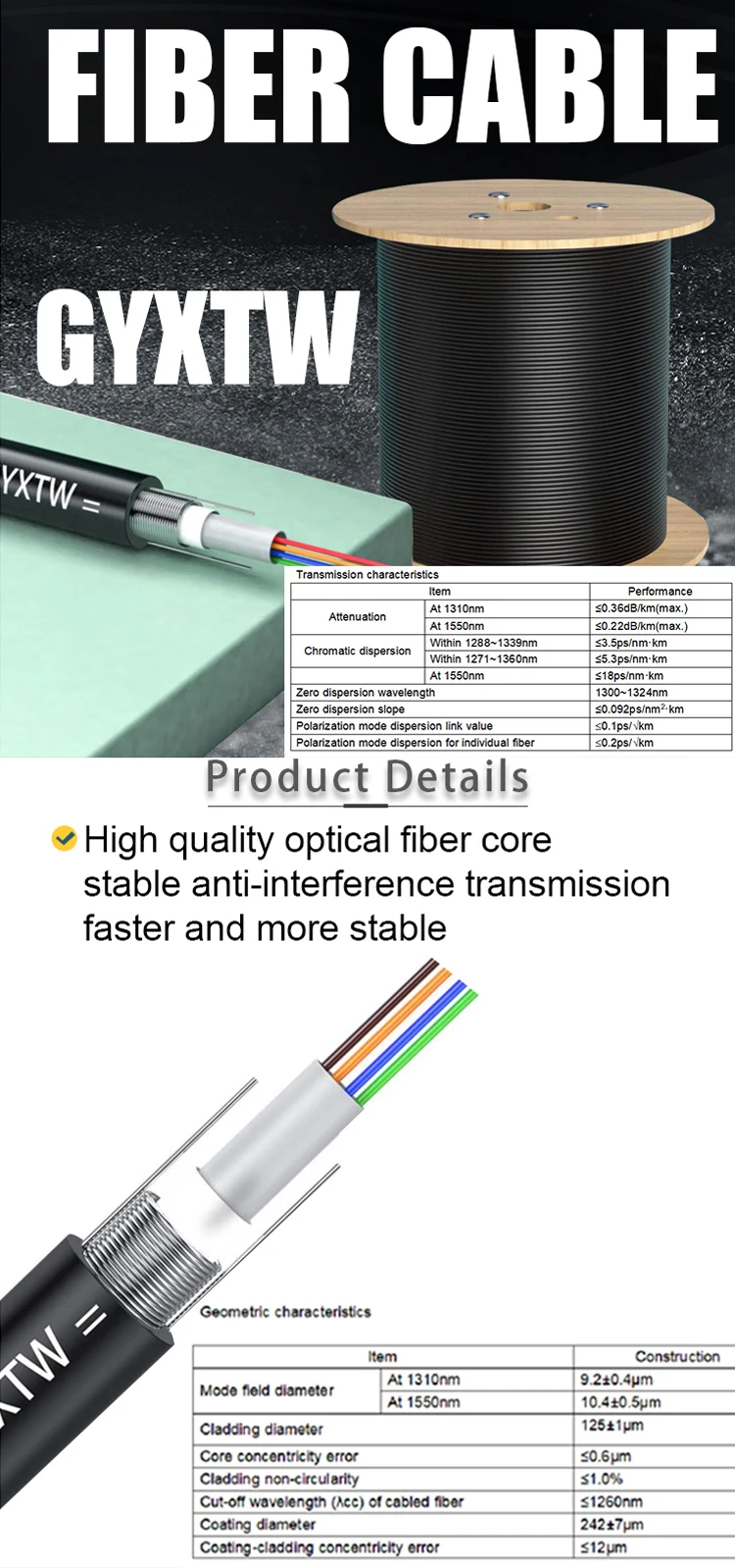 Gcabling Fibra Optique Cable Fibre Optical Gyxtw 4 6 8 12 Cores Single