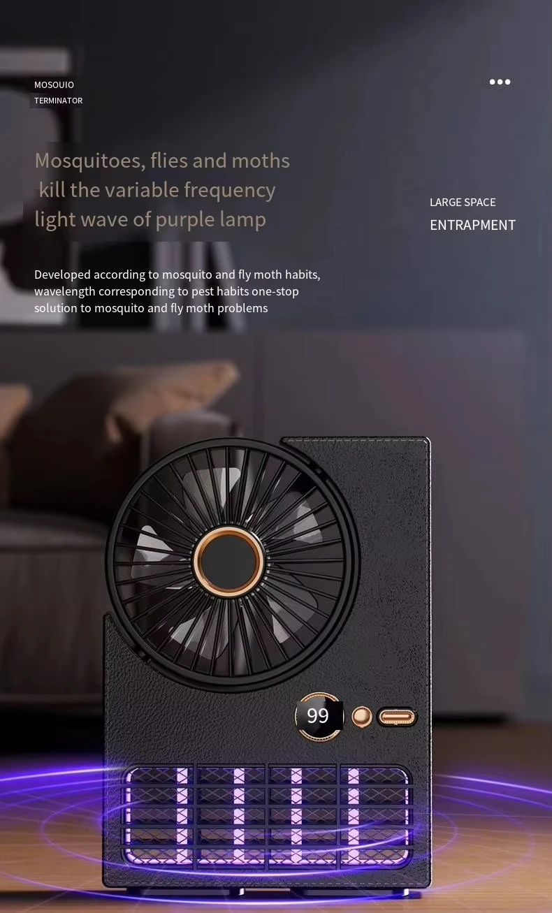 Rechargeable Mosquito Killer Lamp Fan Household Electric Mosquito Killer Lamp Outdoor Camping USB Desktop Large Capacity Fan