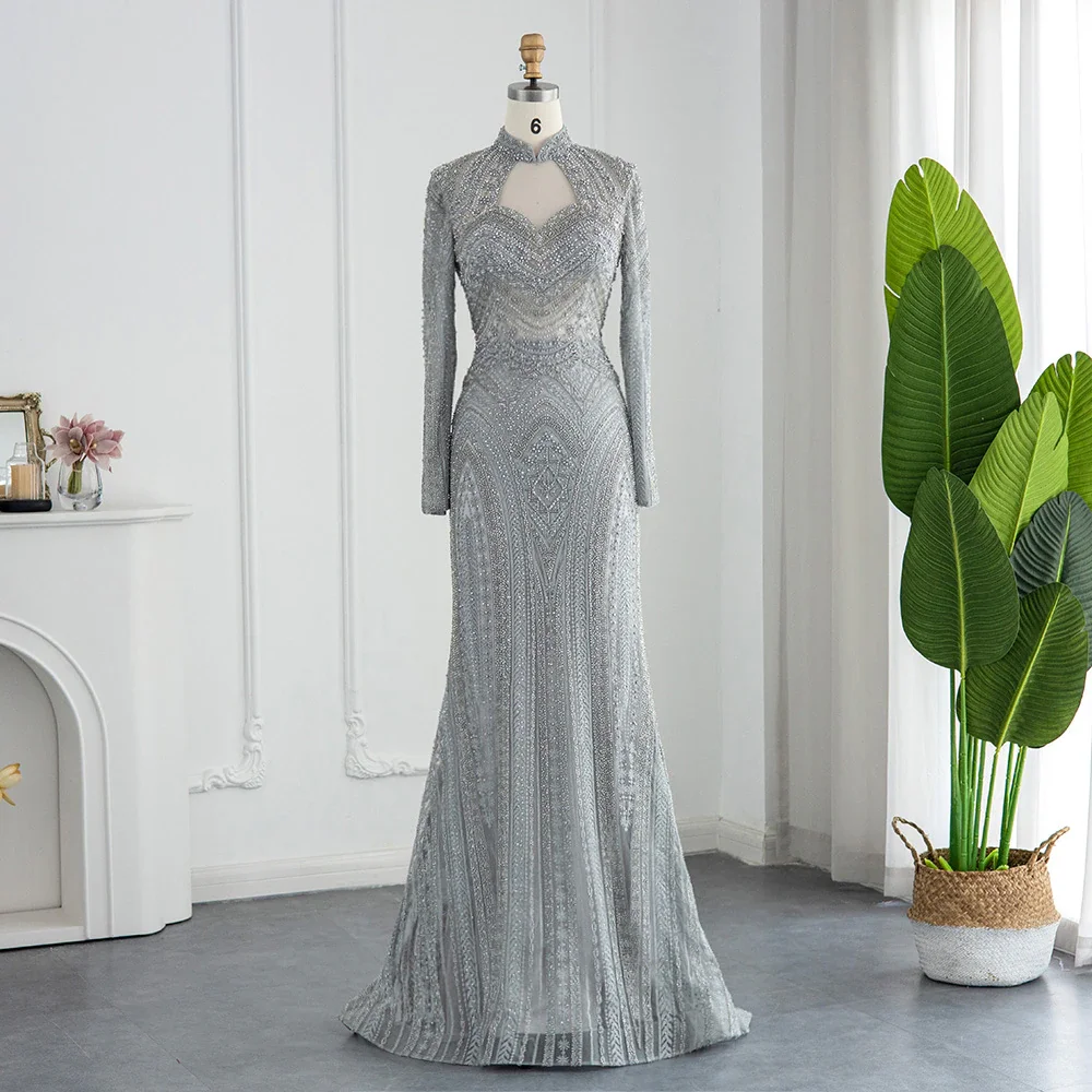 grey green formal dress Zapakasa Women Grey Green Mermaid Satin Long Corset Prom Dress with Slit  Sweetheart Sequined Formal Dress