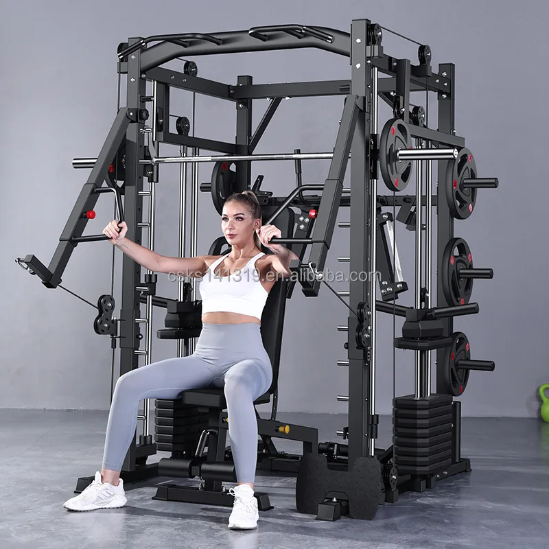 Wholesale Multi-Function Metal Smith Machine Squat Rack Commercial Home Gym Fitness Equipment Indoor Use Bodybuilding Plate Rack details