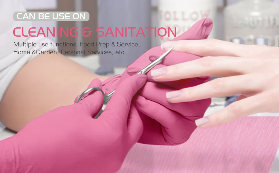 Touch Screen Beauty Salon Tattoo Pink Nitrile Gloves Water Proof Gloves