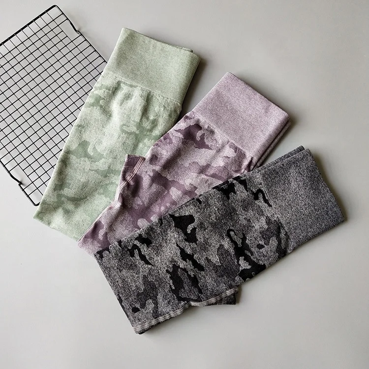 Женский Камуфляжный бесшовный укороченный Топ с длинным рукавом и бюстгальтер, леггинсы, брюки для йоги, одежда для спортзала, комплект для йоги, 3 предмета