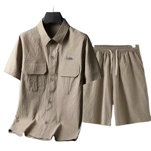 New Product Recommend Khaki Shirts Summer Breathable Casual Short Sleeve Shirts  Mens Summer Sets