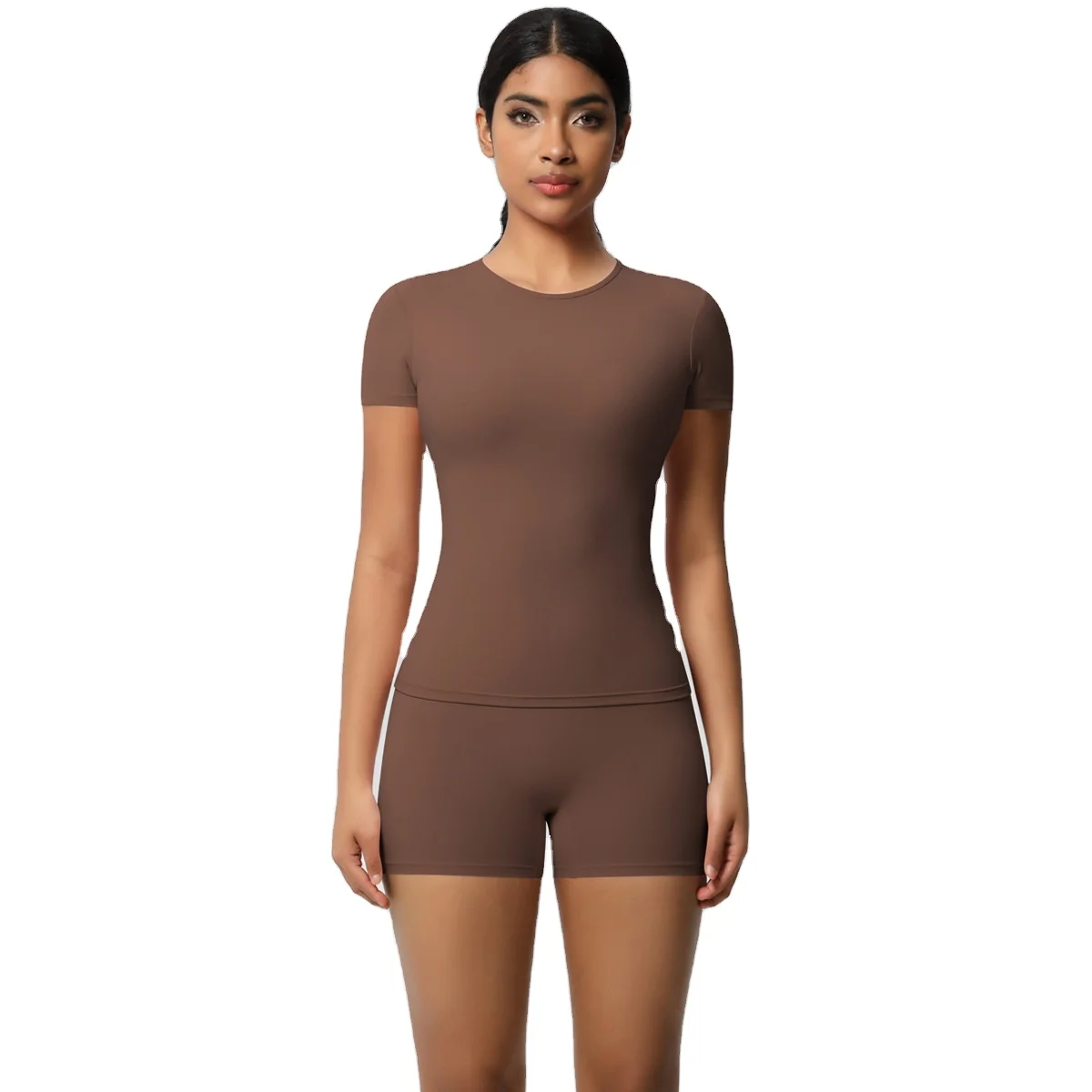 High-Waisted Peach Hip Shorts Yogas Fitness Set Breathable Slim Short-Sleeved Workout Se