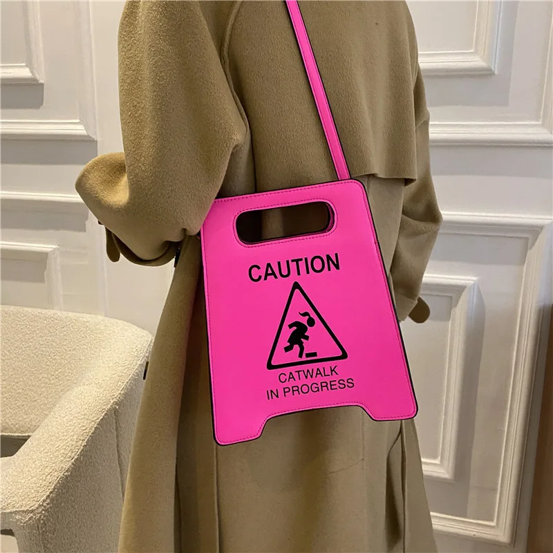 Designer Laser Mirror Creative Funny Warning Sign Bag Bolso