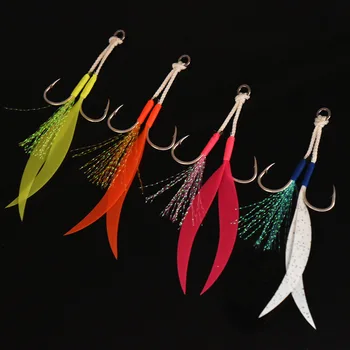 Cheery High Quality Double Hook Metal Jig with High Carbon Steel Hook Ribbon Silicone Skirt Fishing Lure for Marine Fishing – Soft Lure – view 4