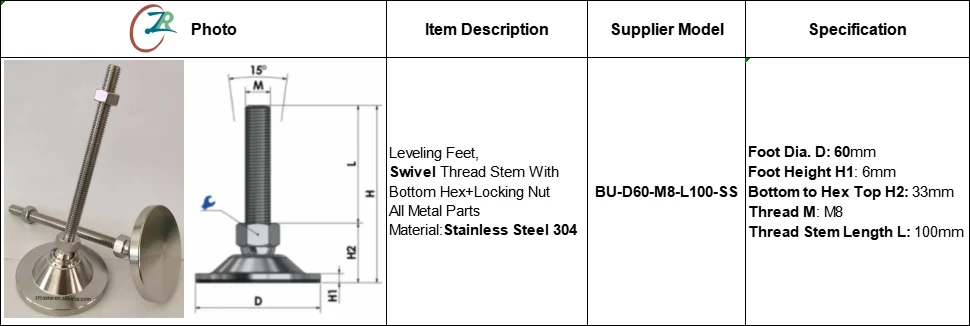 Adjustable M8/M10/M12 Thread Swivel Stem Furniture Legs | Stainless ...