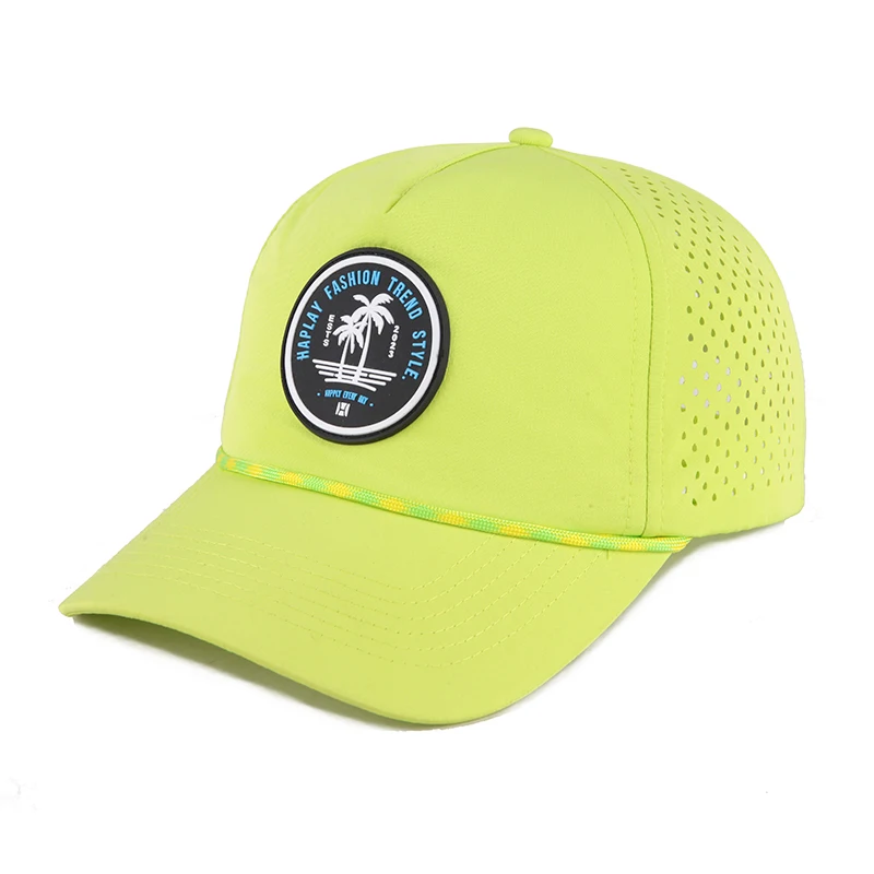 Wholesale Custom 5 Panel Rubber Logo Rope Baseball Cap Waterproof Laser ...