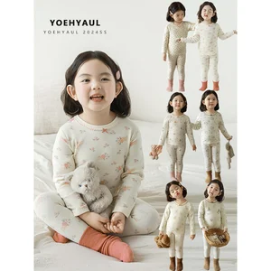 YOEHYAUL Q3591 2 Pieces Cute Full Print Kids Sleepwear Pajamas Set Baby Girl Toddler Loungewear Cotton Child Pajamas Home Wear