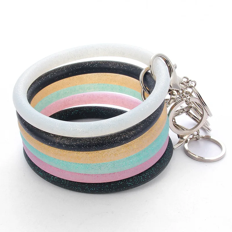 Silicone Bangle Keyring Bracelet - Wrist Key Holder For Women, Round Keychain