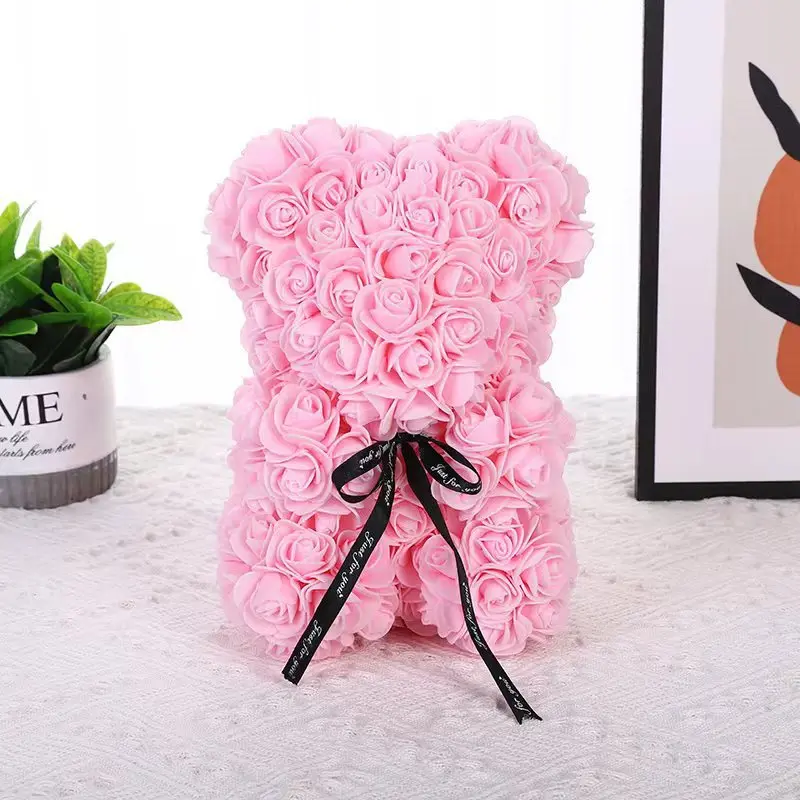 Diy 25 Cm Teddy Rose Bear With Box Artificial Flower Bear Rose