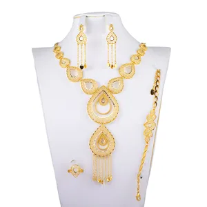 Flowers Jewelry Sets 24k Gold Plated Dubai Indian Traditional Wedding Jewelry Set Bridal