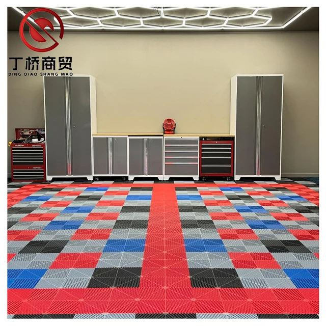 Car Wash Room Garage Floor Tile Floating PVC/PP Garage Floor Tile with Drainage Holes 400X400X18mm Non Toxic