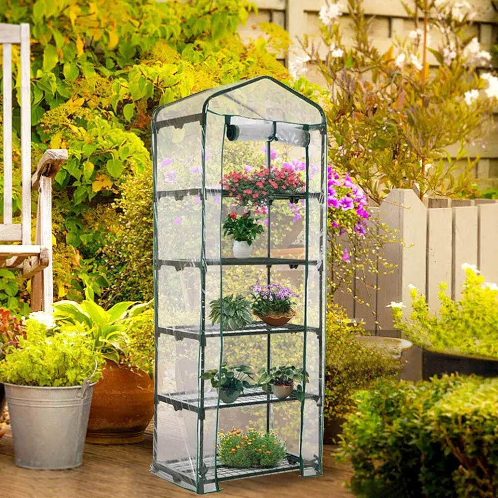 4 Tier Mini Greenhouse Pvc Shelves Flower Carts Indoor Garden Green ...