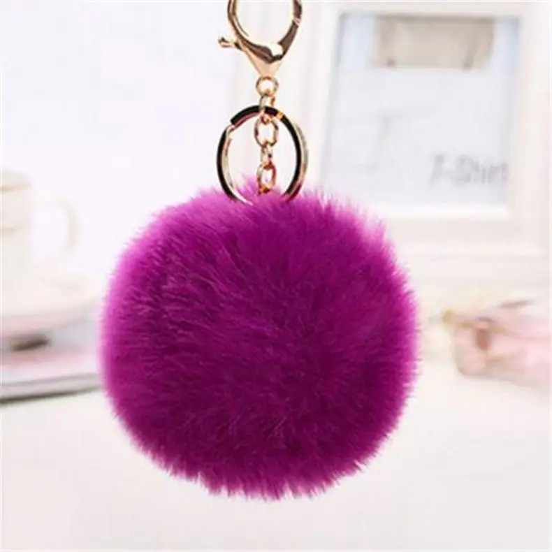 Manufacturers Plush Keychain Custom Design Fur Multi Color Pastel Pom Keychains In Bulk