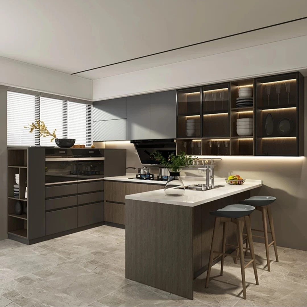 Frame Kitchen Set Modern Kitchen Cabinet Design with Aluminium Alloy Frame
