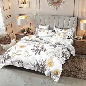 Hot Sale Floral Design 100% Polyester Microfiber Comforter Printed Quilt Fluffy Duvet Cover Bedding Set