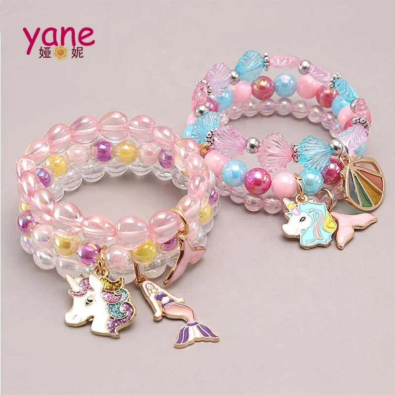 pretty colorful acrylic bead bracelet unicorn