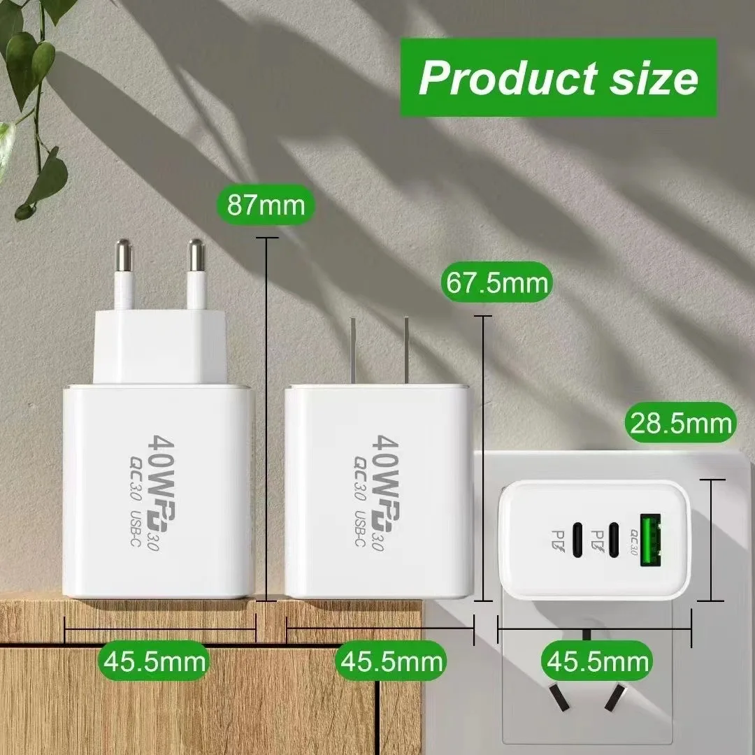 Eu/us Plug Usb Charger 40w Quick Charge 3.0 For Phone Adapter 20w For