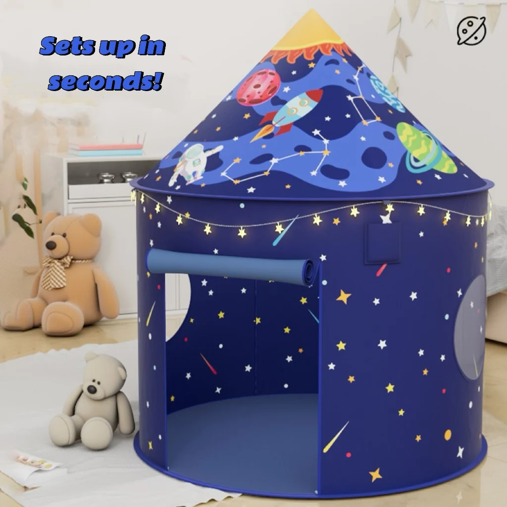 Rocket Ship Teepee Child Pop-up Small Space Playhouse Indoor Fun Kids Play Tent with Lights