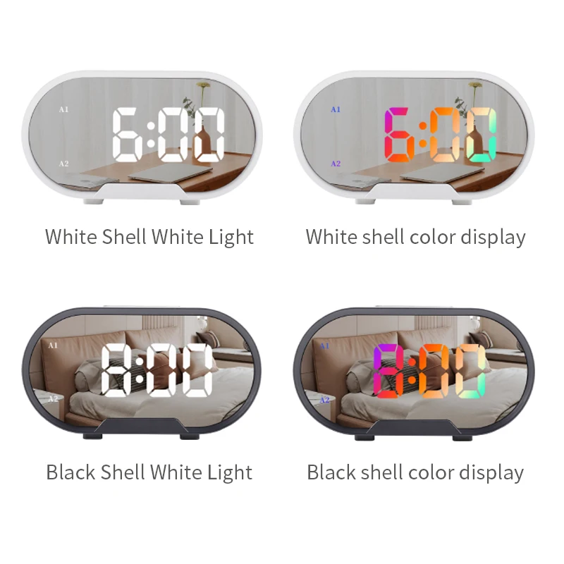 Best Large Time Display USB Batteries Powered with 2 Groups of Alarms and Snooze Function Mirror Alarm Desk Clock for Bedroom