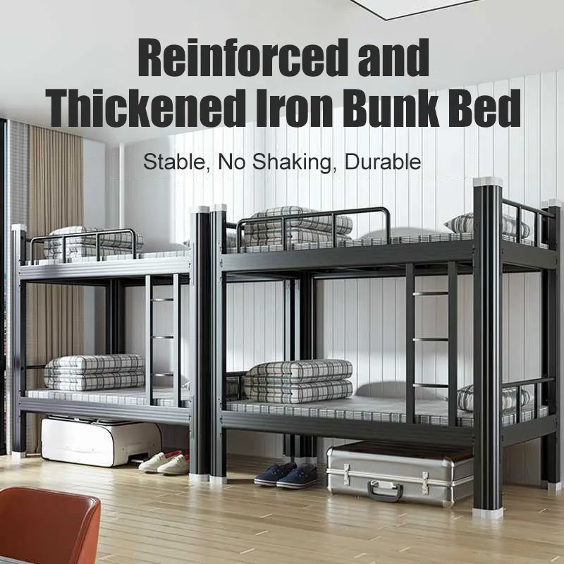 King Size Metal Bunk Bed with Sturdy Double Layer Frame for School and Staff Housing