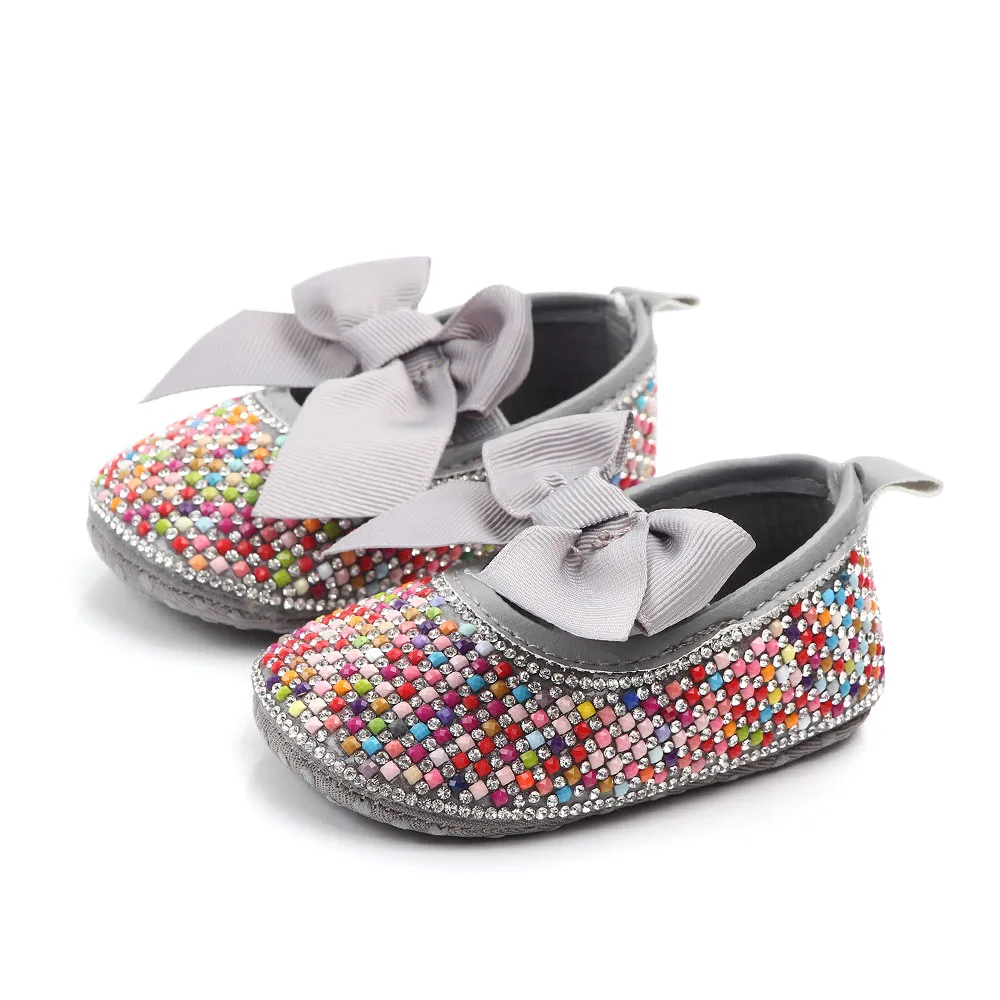 Baby Girls Sparkly Bow Rhinestone Princess Dress Shoes Infant Crib Shoes Mary Jane Flats factory