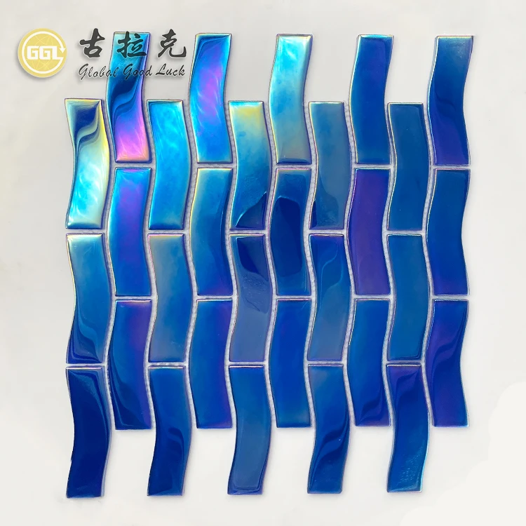 Mosaic Tile Outdoor Cheap Blue Color Iridescent Crystal Glass Mosaic Tiles For Outdoor Swimming Pool 300*300 Glass Tiles